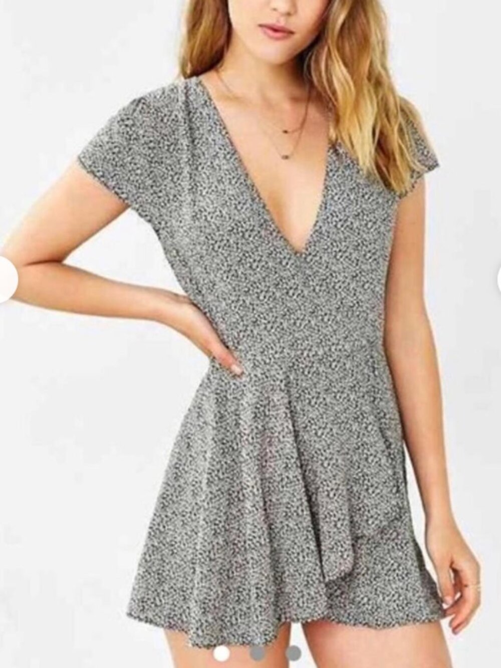Kimchi Blue Ditsy Floral Cap-Sleeve Faux-Wrap Skort Romper